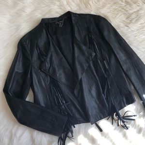 Ella moss Size SM black leather fringe jacket